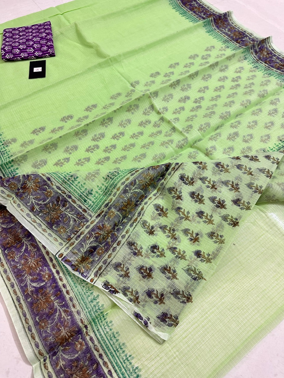 HandBlock Printed Kota Cotton Doria Saree