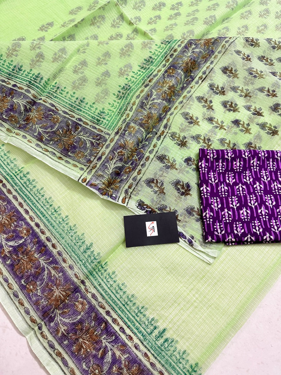 HandBlock Printed Kota Cotton Doria Saree