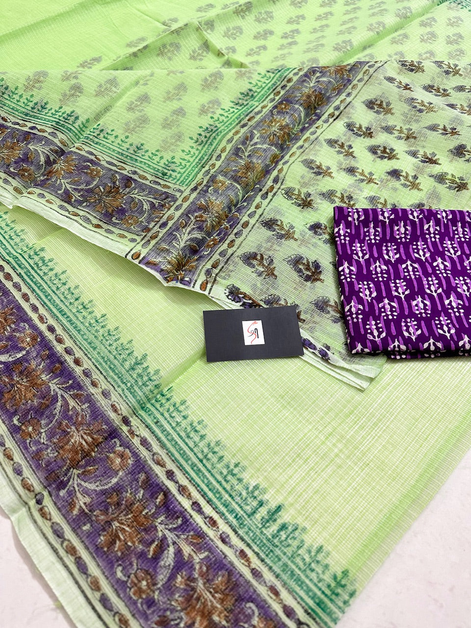 HandBlock Printed Kota Cotton Doria Saree