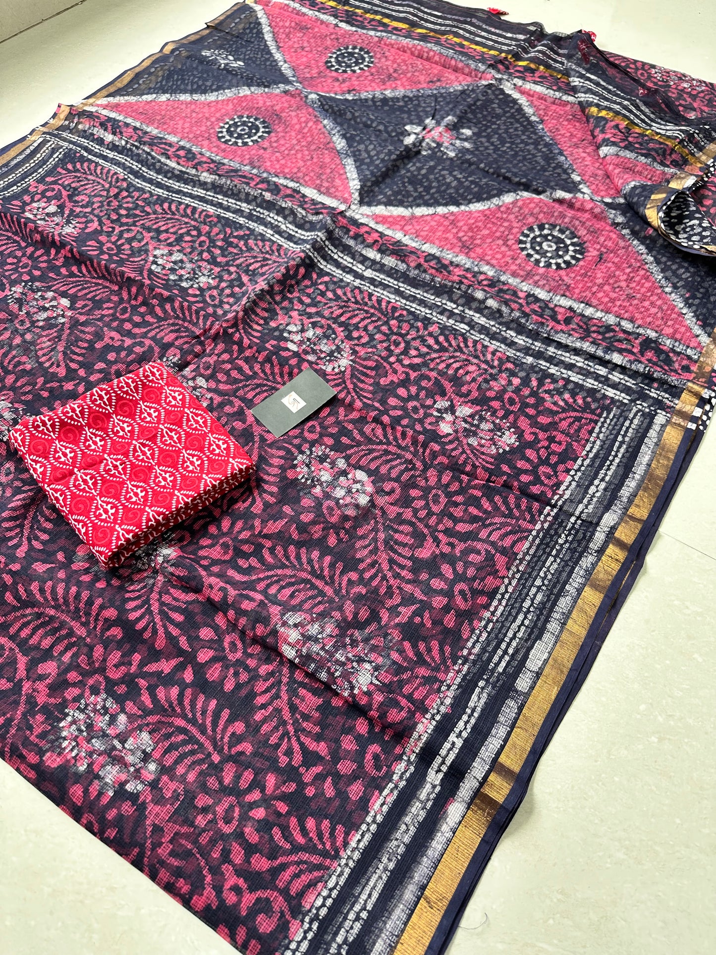 Pure HandBlock Printed Kota Cotton Doria Saree