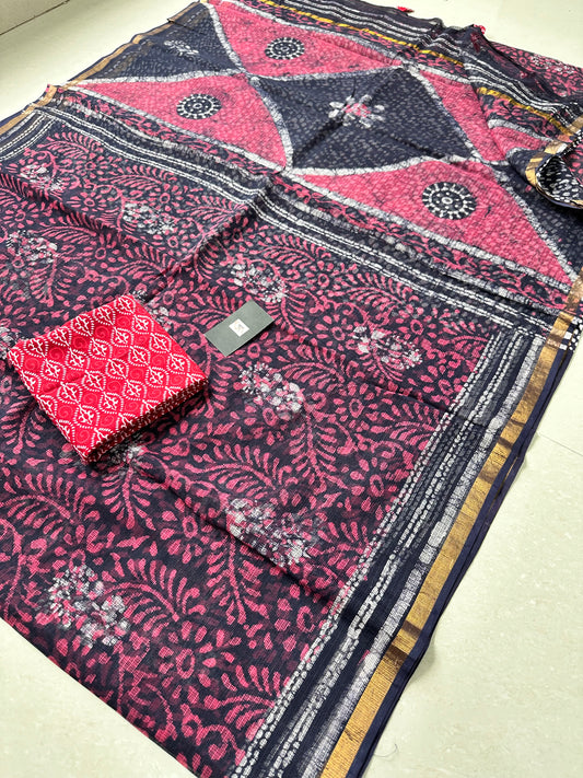 Pure HandBlock Printed Kota Cotton Doria Saree