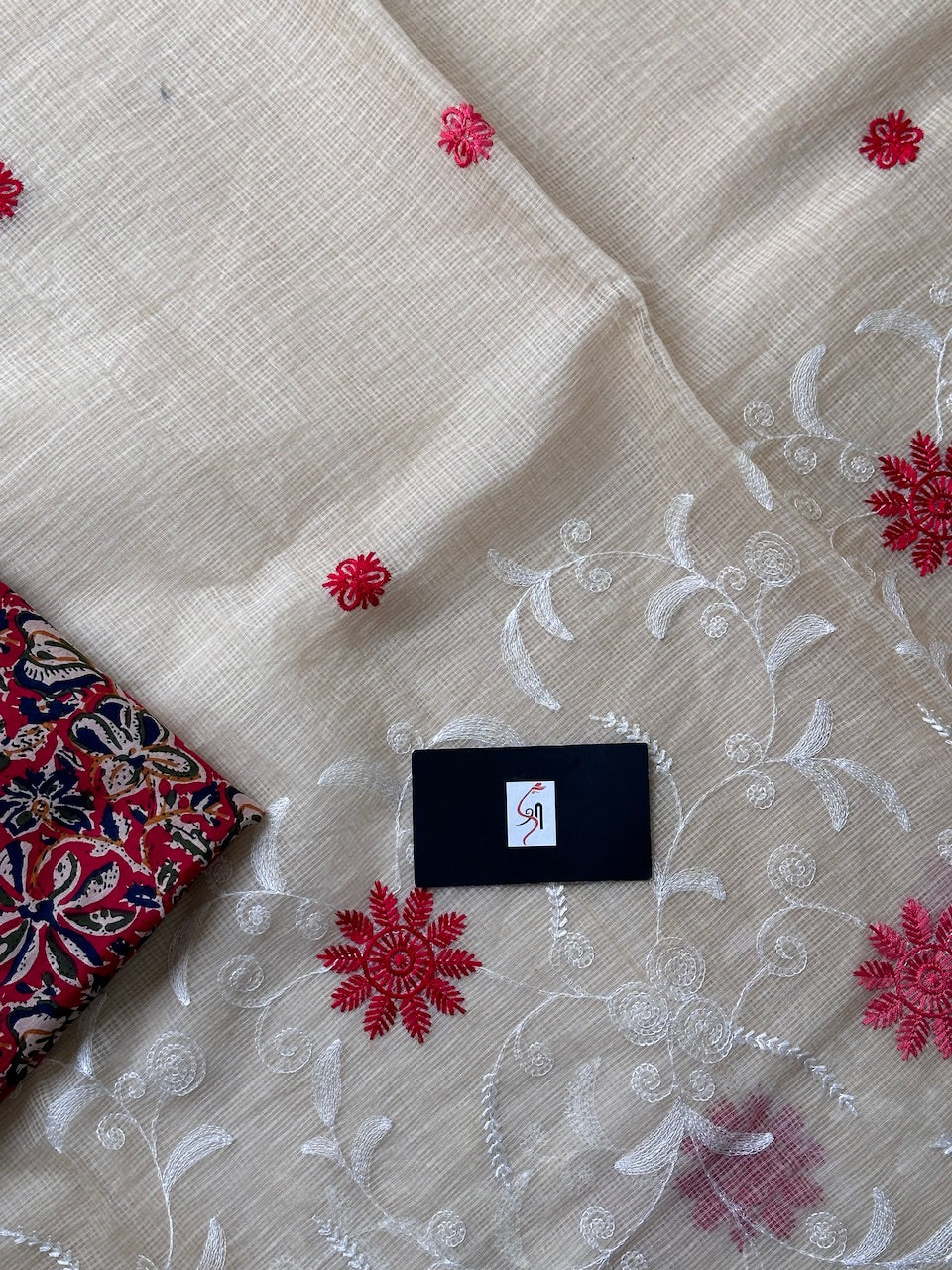 Embroidered Kota Cotton Doria Saree