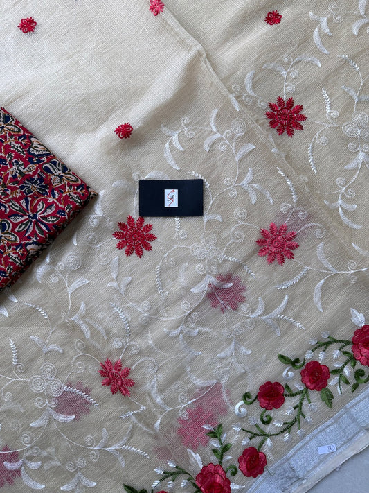 Embroidered Kota Cotton Doria Saree