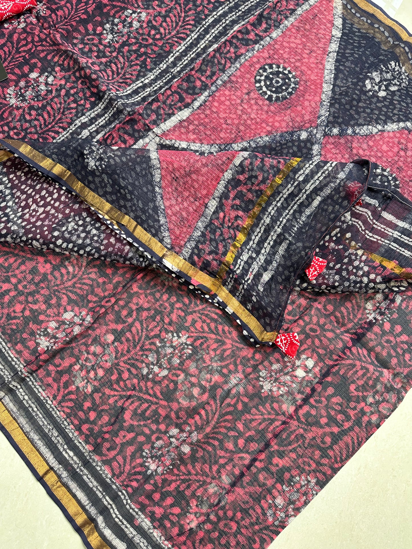 Pure HandBlock Printed Kota Cotton Doria Saree