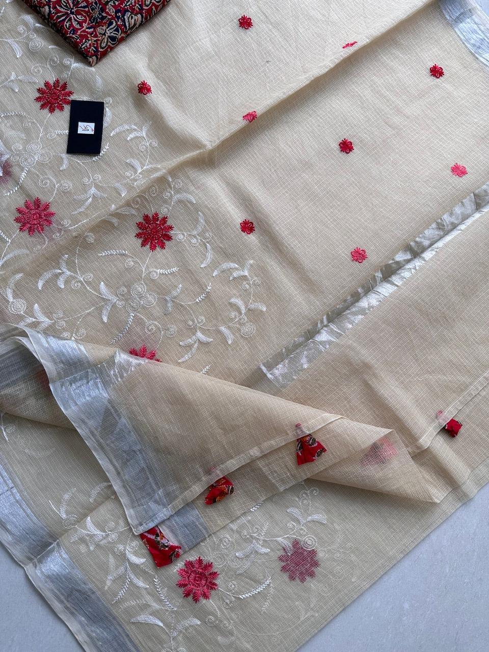 Embroidered Kota Cotton Doria Saree