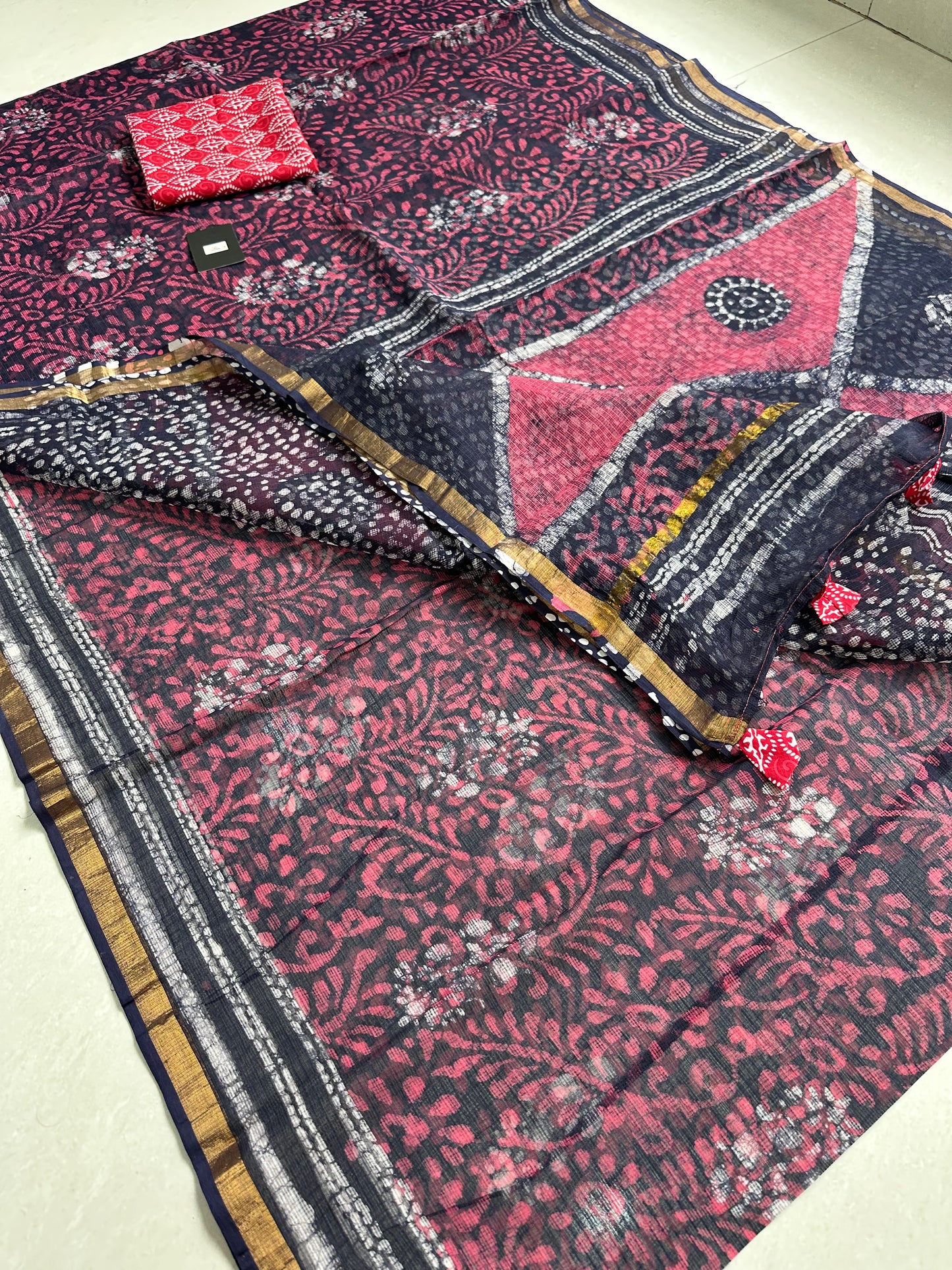 Pure HandBlock Printed Kota Cotton Doria Saree