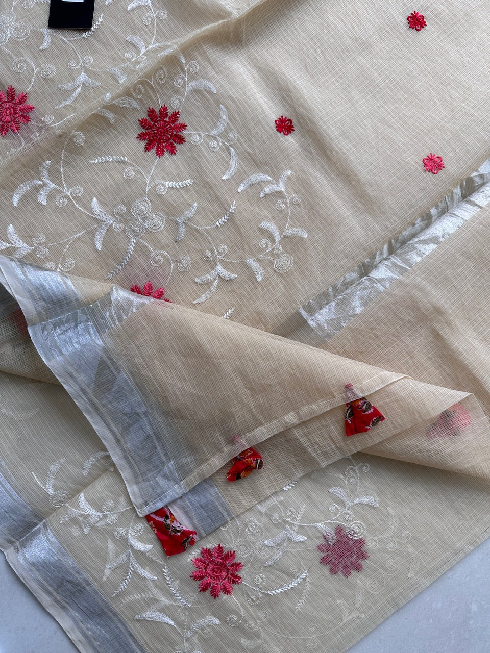 Embroidered Kota Cotton Doria Saree