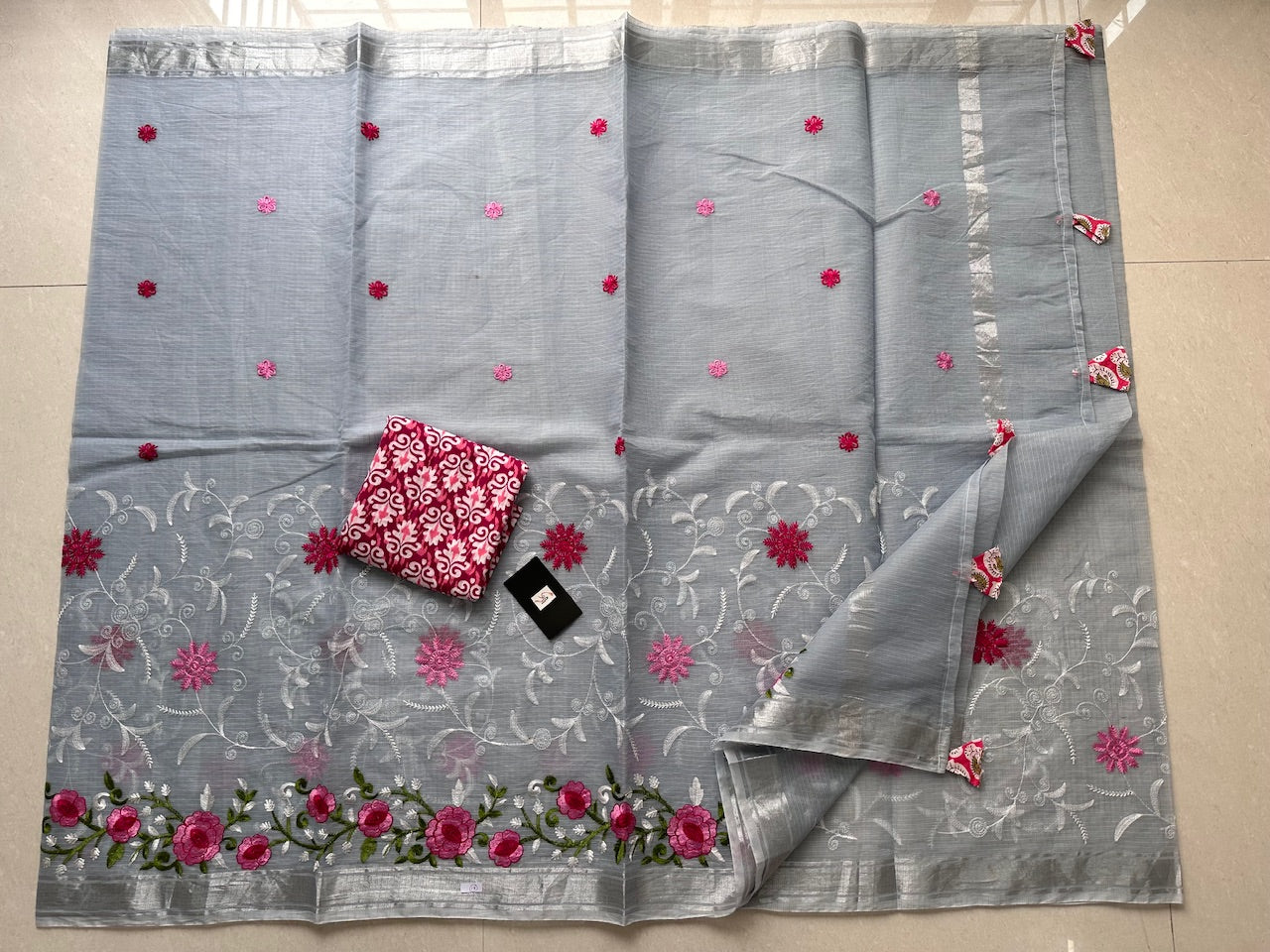 Embroidered Kota Cotton Doria Saree