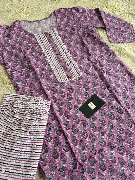 HandBlock Printed Cotton Kurta N Pant Set