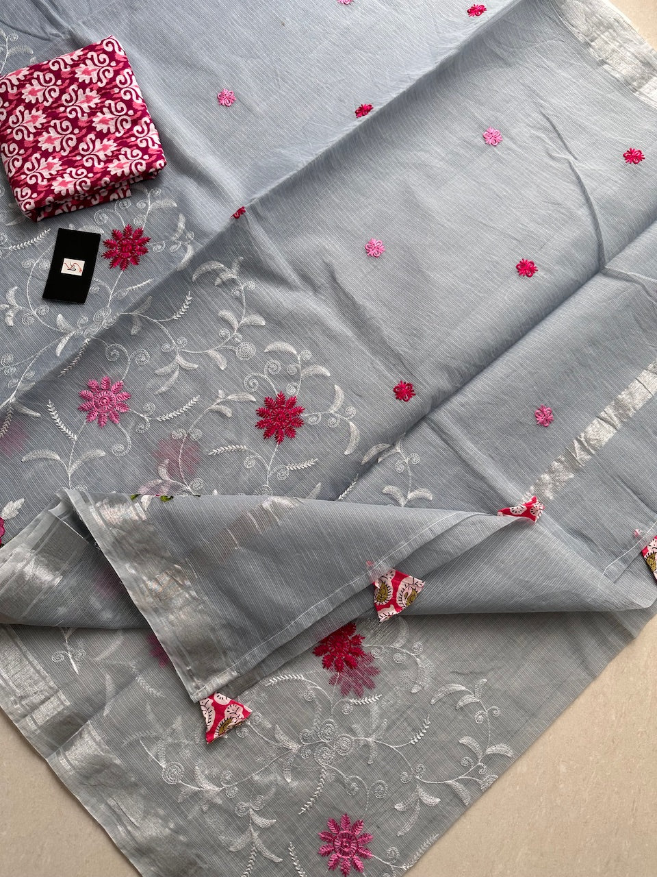 Embroidered Kota Cotton Doria Saree