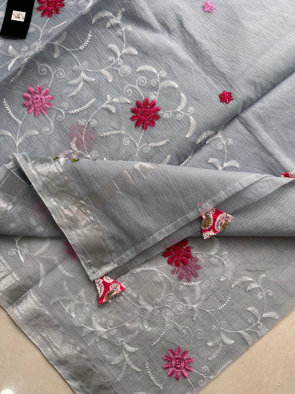 Embroidered Kota Cotton Doria Saree