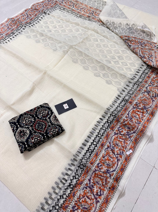 HandBlock Printed Kota Cotton Doria Saree