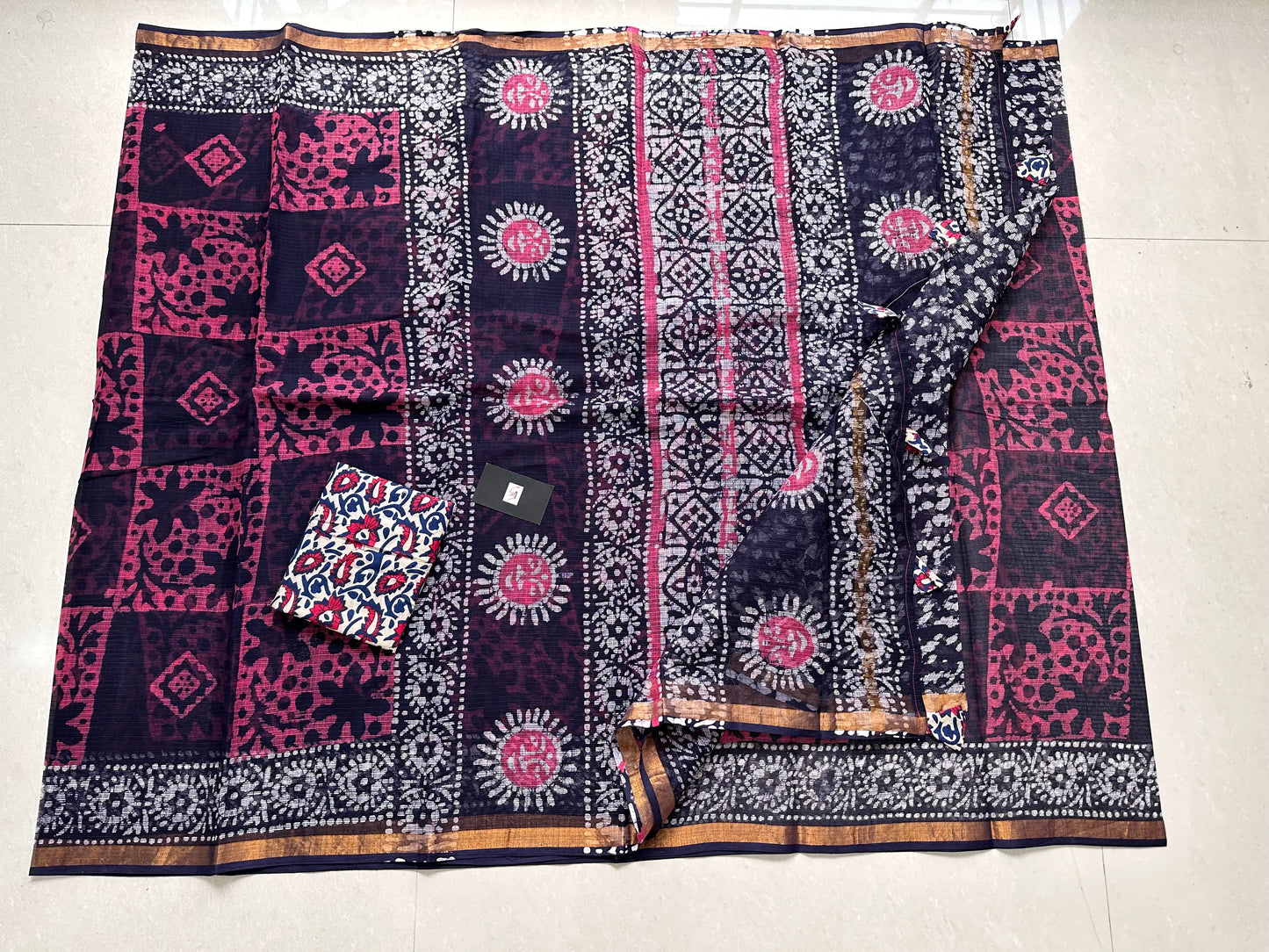 Pure HandBlock Printed Kota Cotton Doria Saree