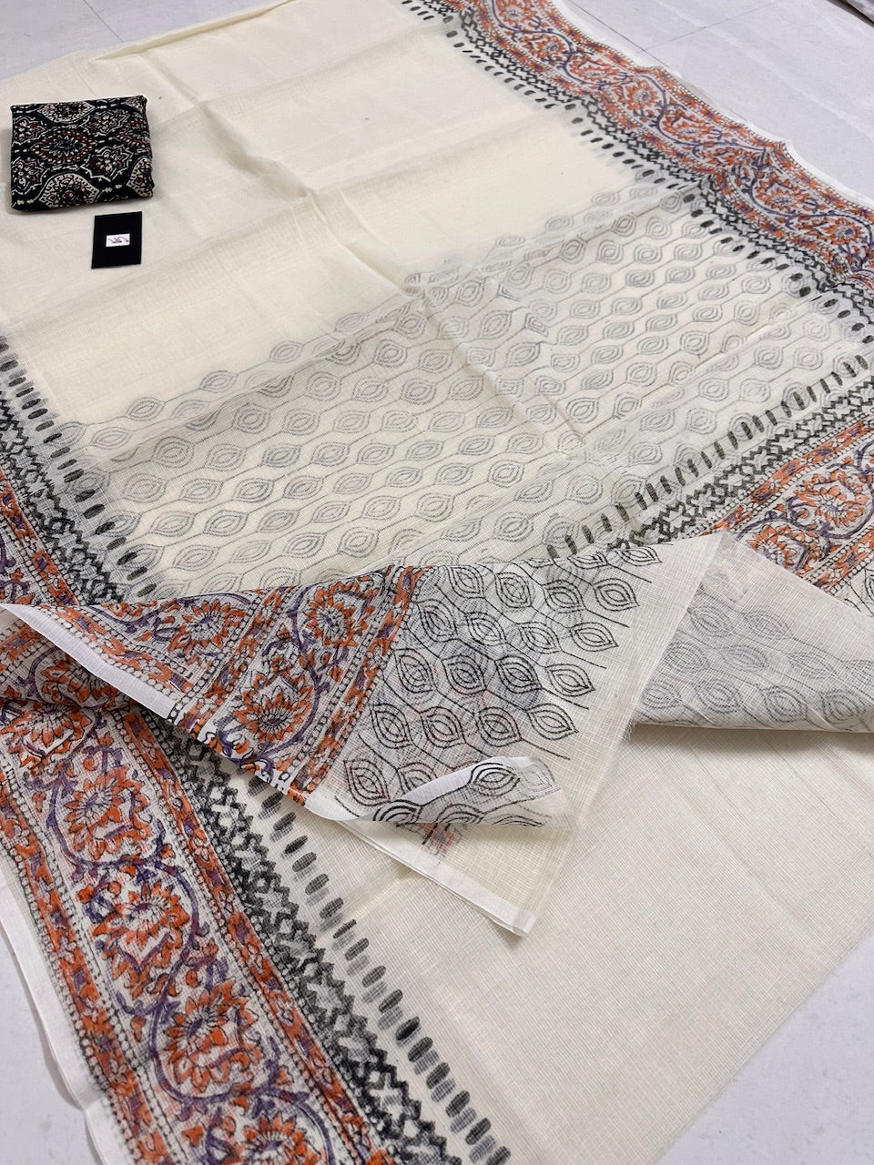 HandBlock Printed Kota Cotton Doria Saree