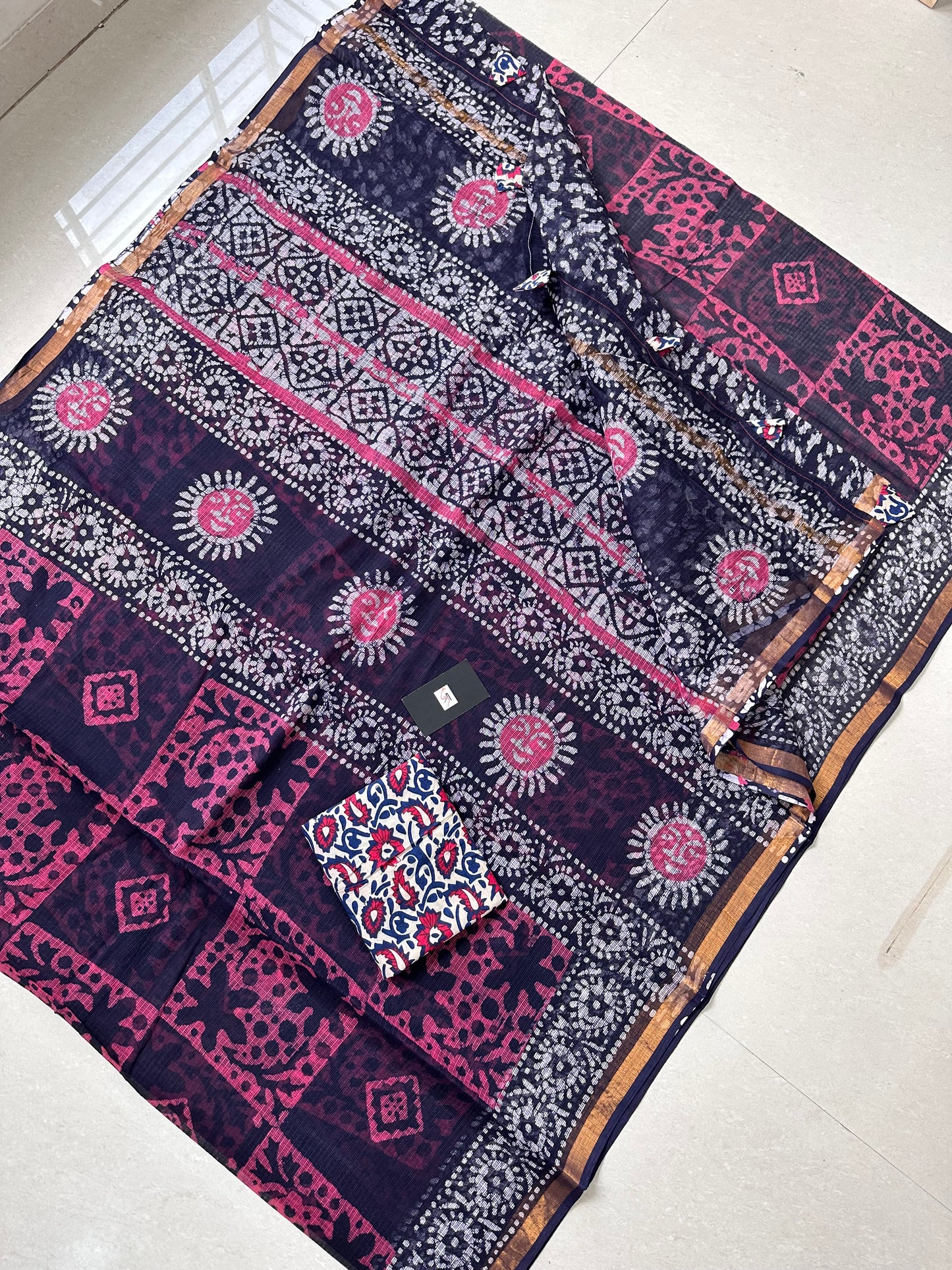 Pure HandBlock Printed Kota Cotton Doria Saree