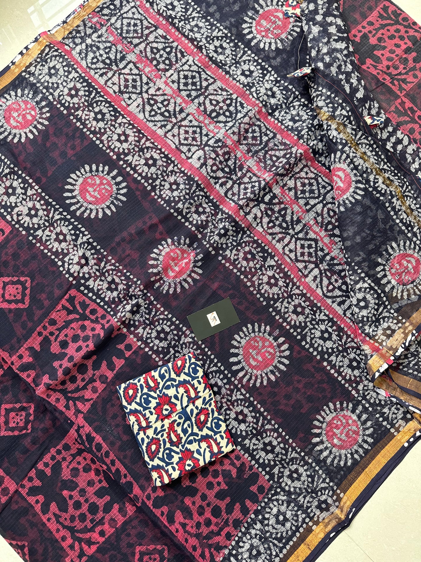 Pure HandBlock Printed Kota Cotton Doria Saree