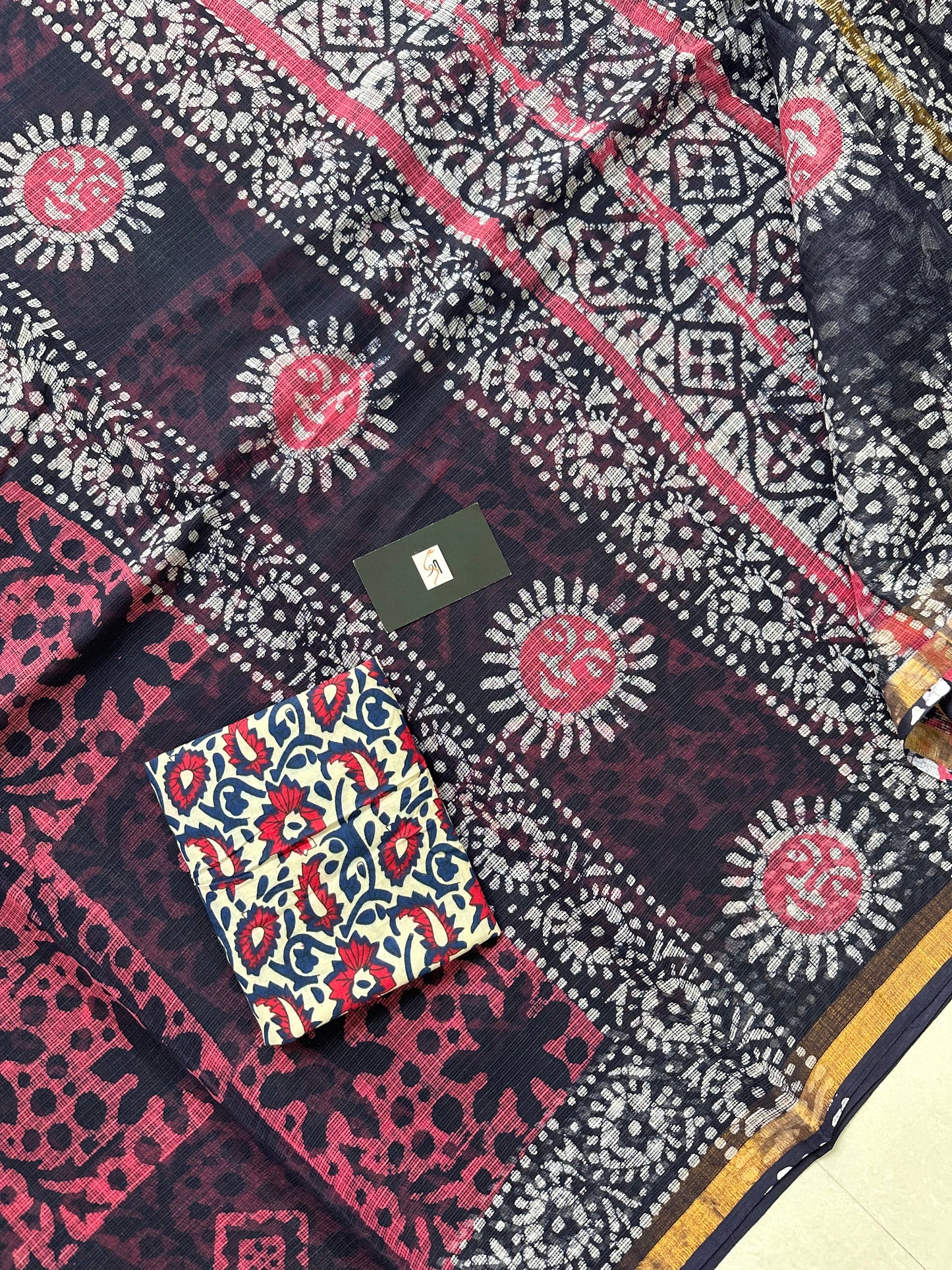 Pure HandBlock Printed Kota Cotton Doria Saree