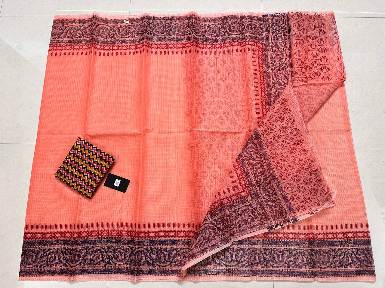 HandBlock Printed Kota Cotton Doria Saree