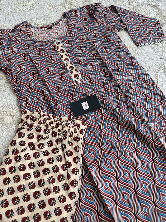 Pure HandBlock Printed Cotton Kurta N Pant Set