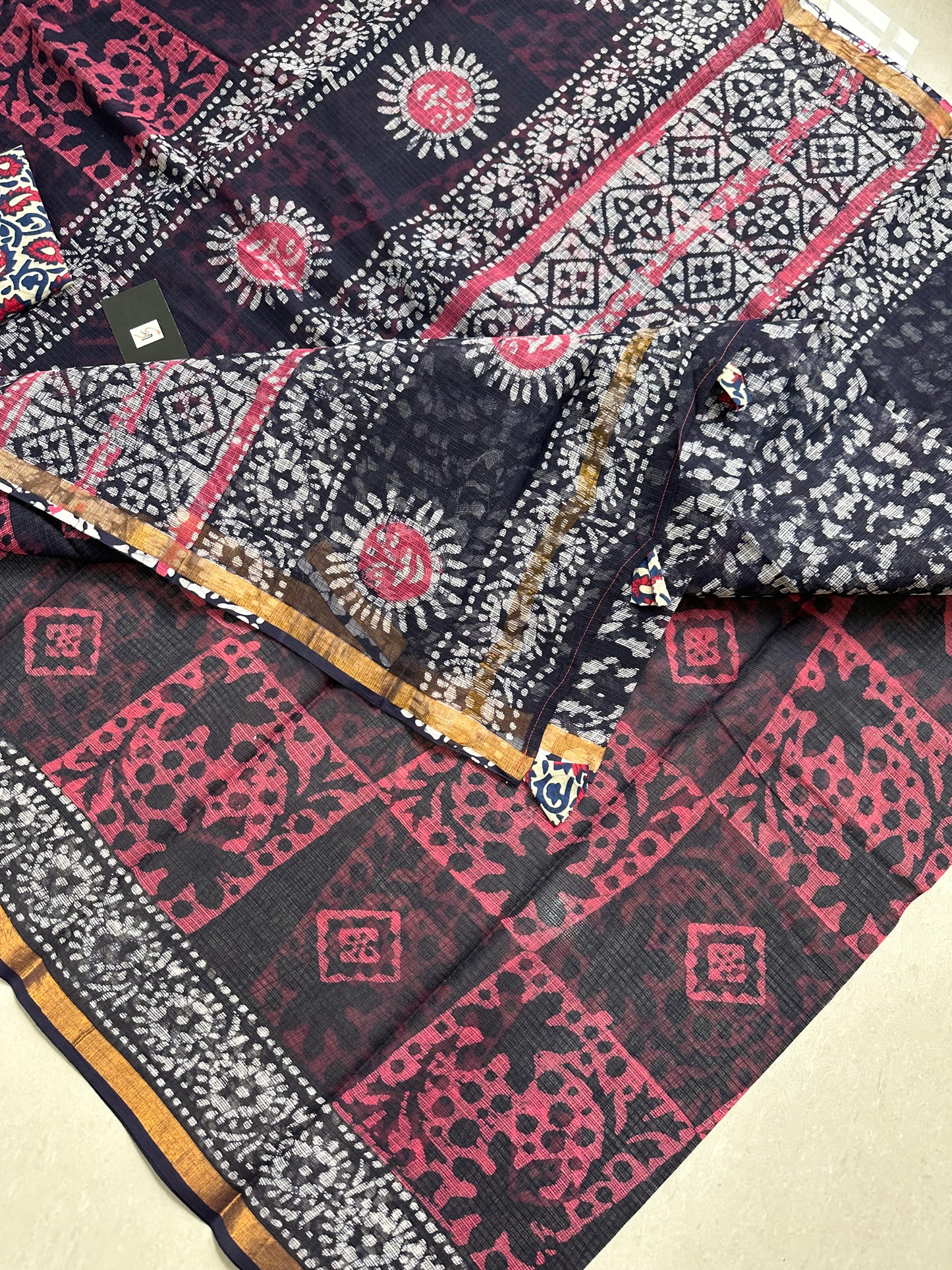 Pure HandBlock Printed Kota Cotton Doria Saree