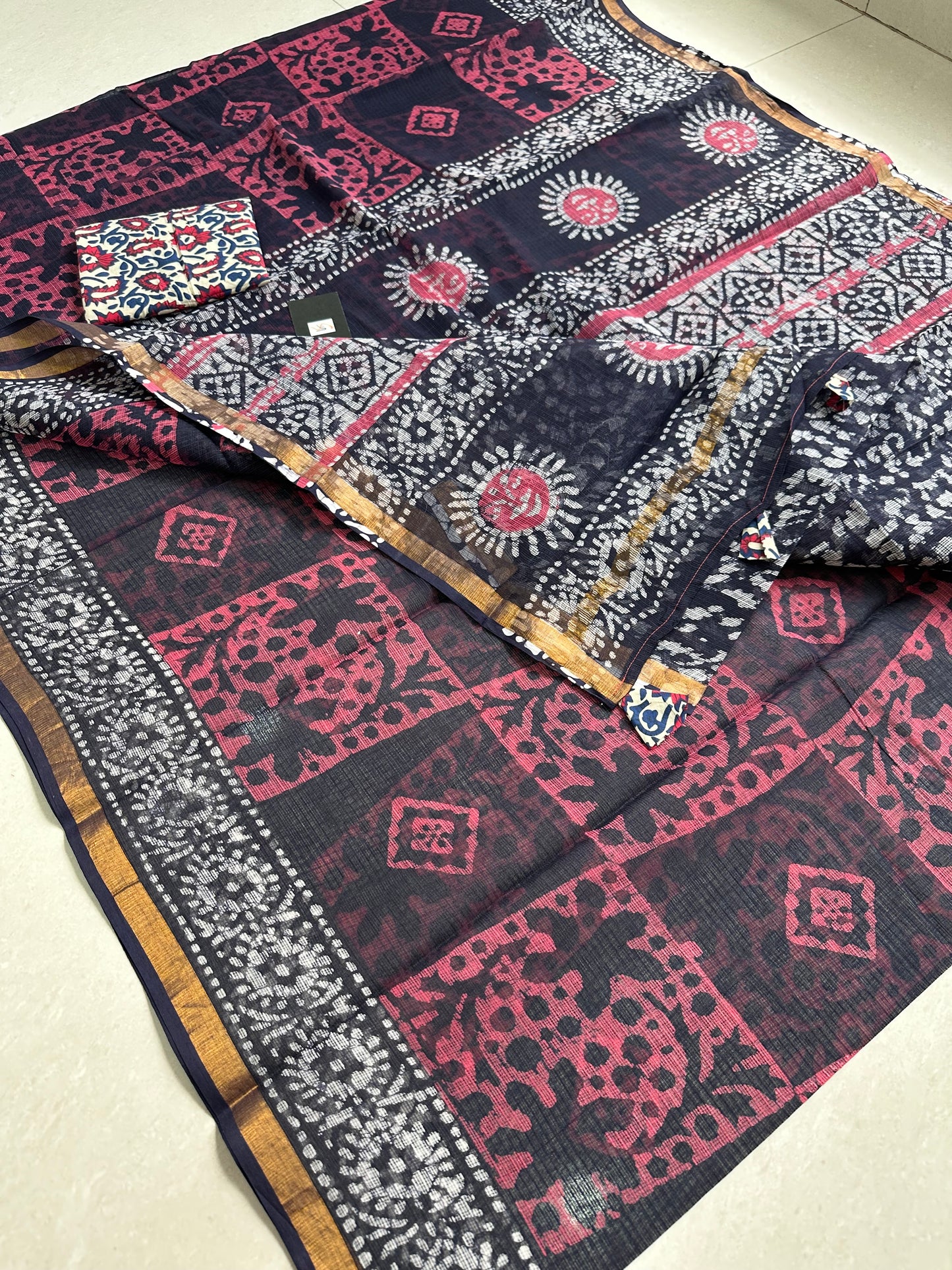 Pure HandBlock Printed Kota Cotton Doria Saree