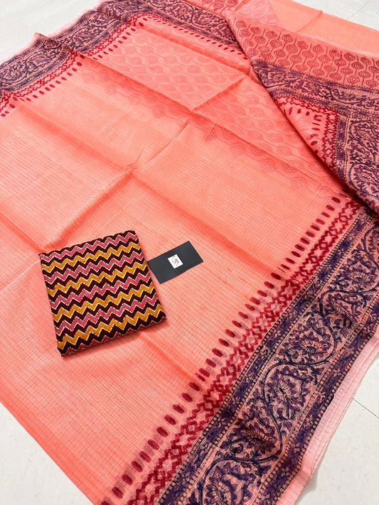 HandBlock Printed Kota Cotton Doria Saree