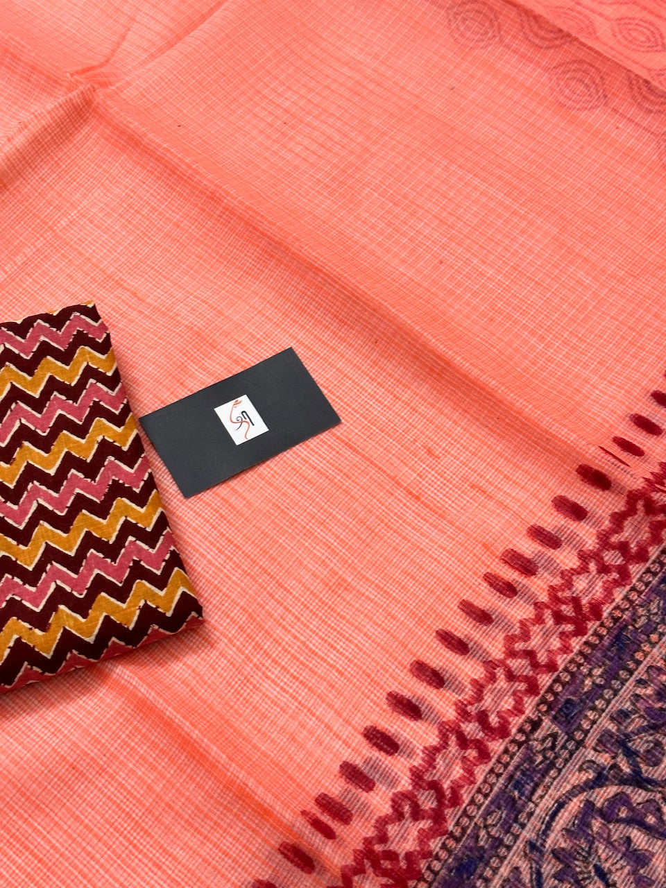 HandBlock Printed Kota Cotton Doria Saree