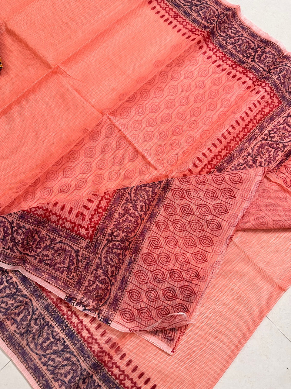 HandBlock Printed Kota Cotton Doria Saree