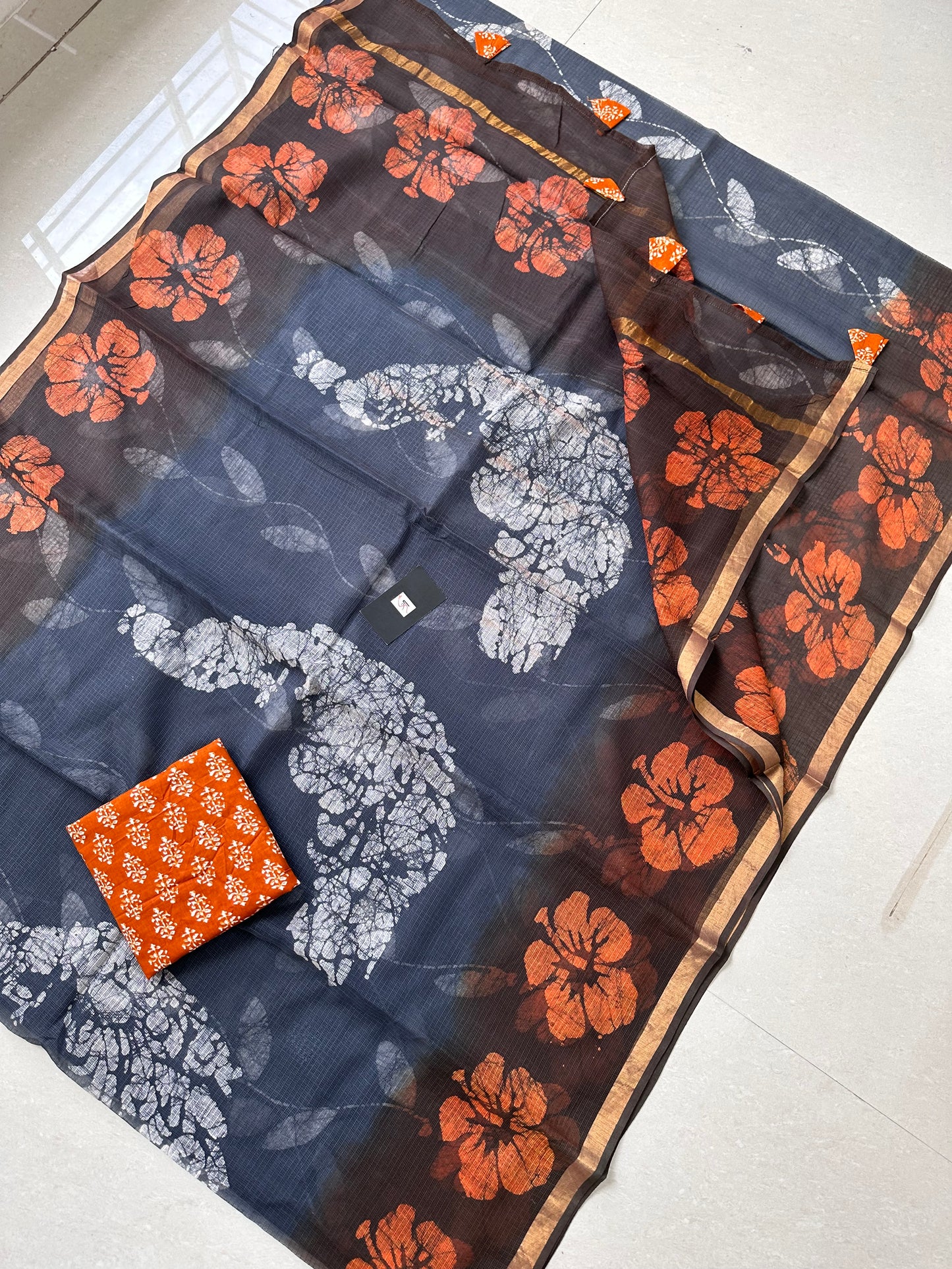 Pure HandBlock Printed Kota Cotton Doria Saree