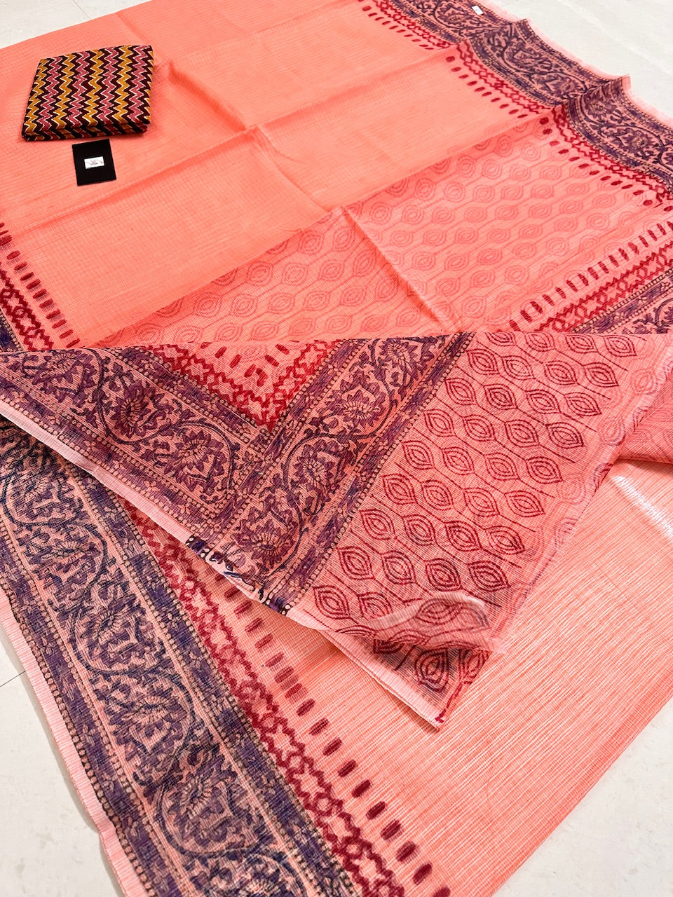 HandBlock Printed Kota Cotton Doria Saree