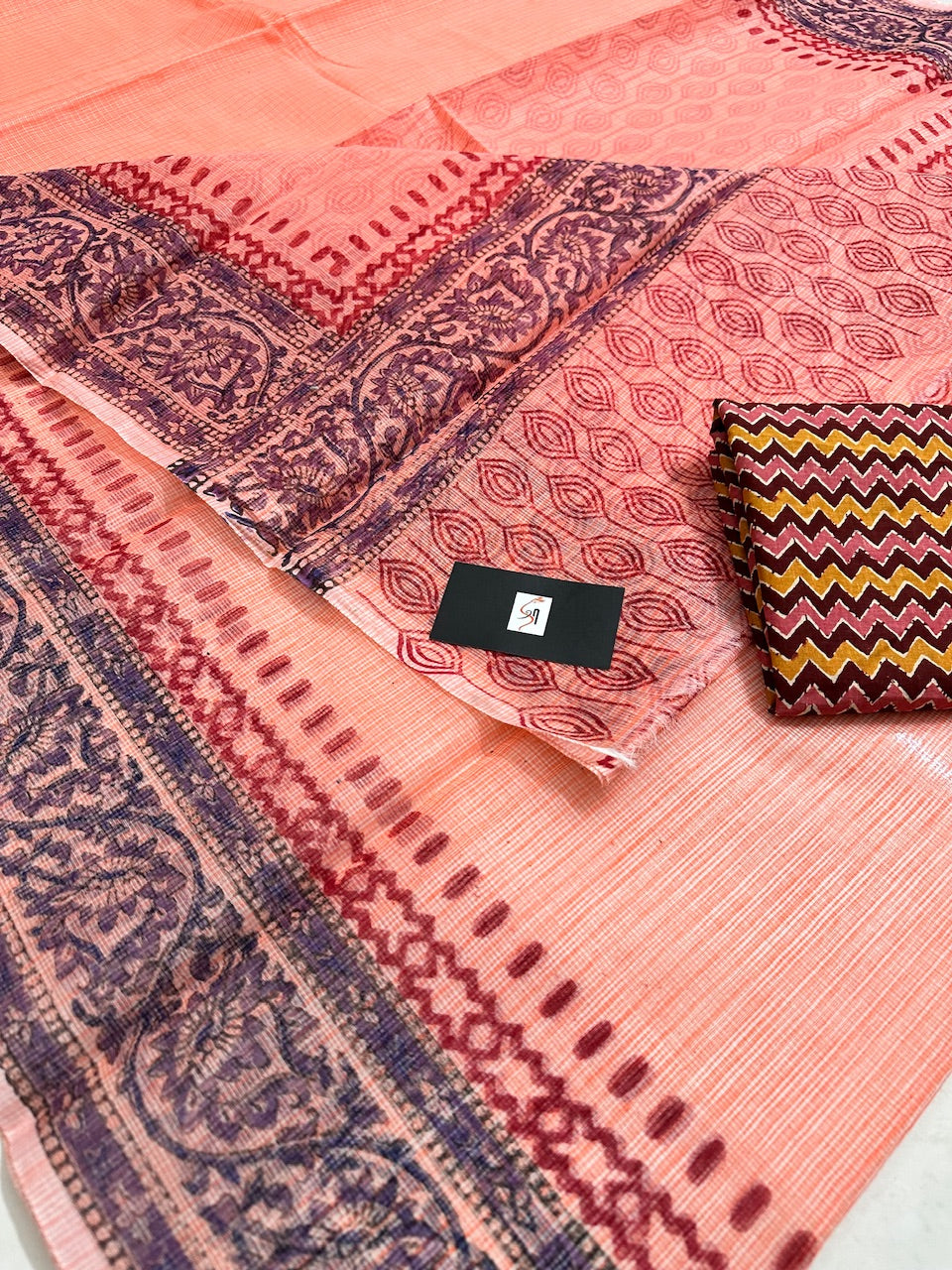 HandBlock Printed Kota Cotton Doria Saree