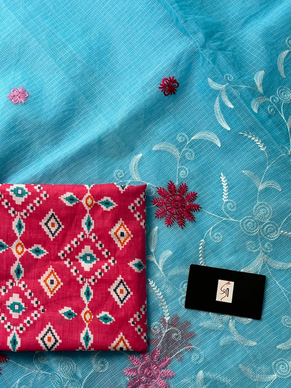 Embroidered Kota Cotton Doria Saree