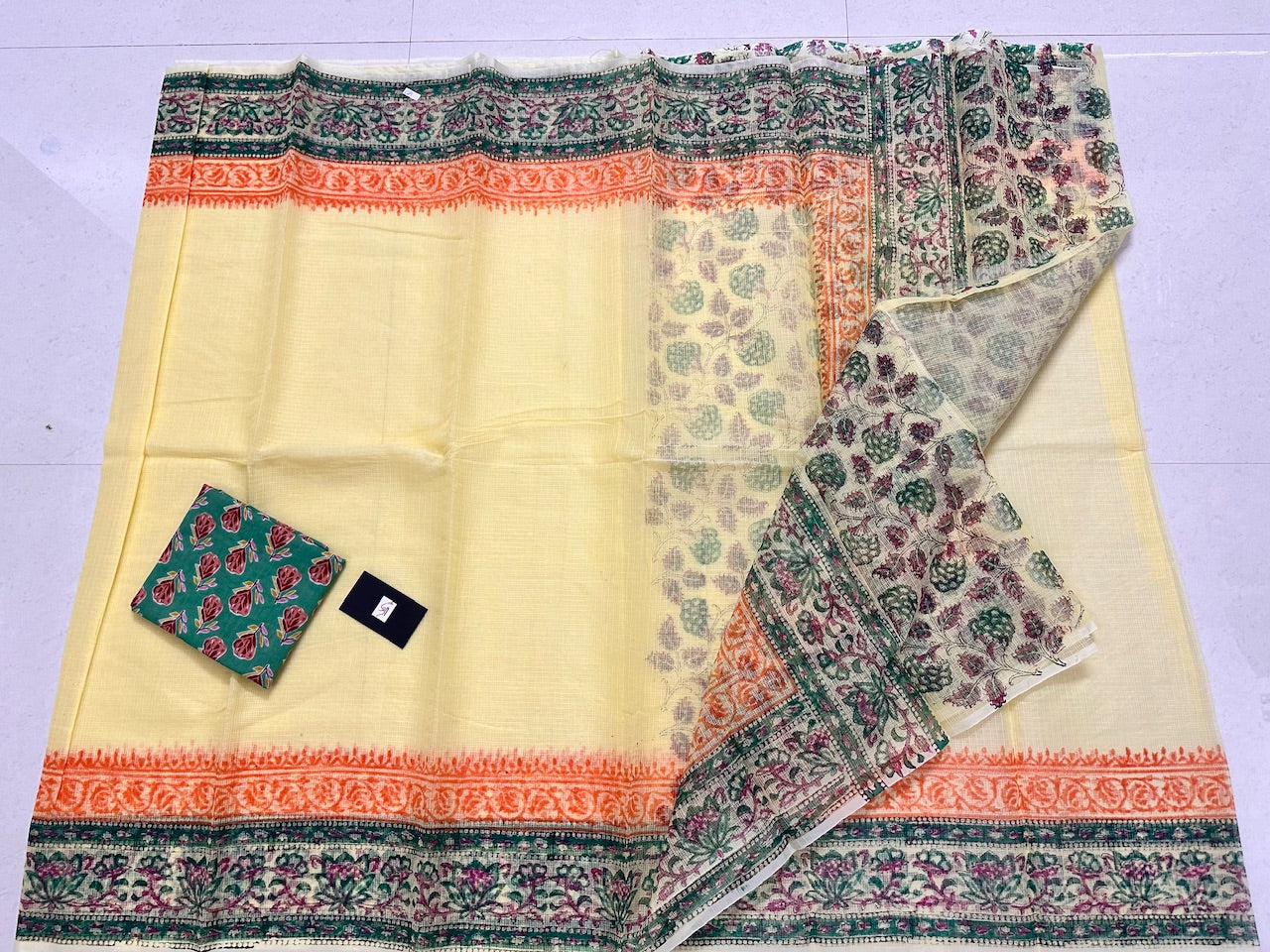 HandBlock Printed Kota Cotton Doria Saree