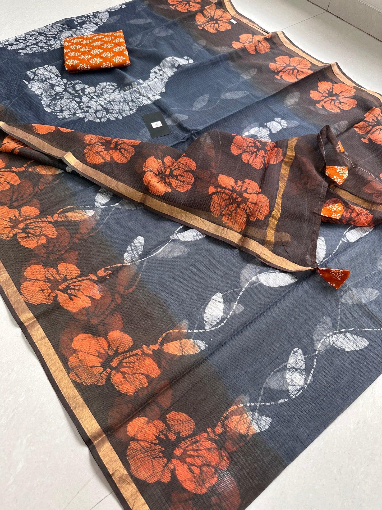 Pure HandBlock Printed Kota Cotton Doria Saree