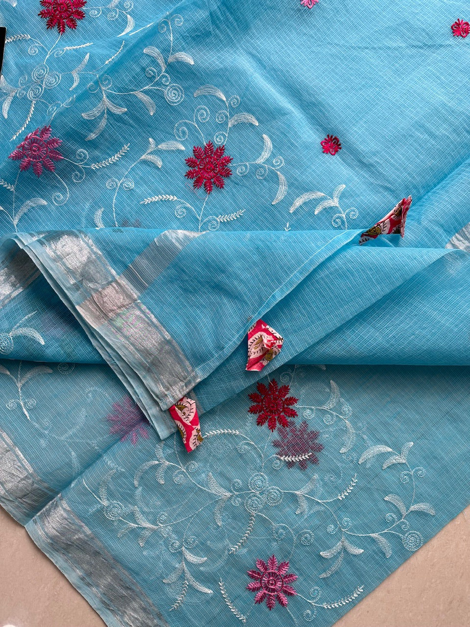 Embroidered Kota Cotton Doria Saree