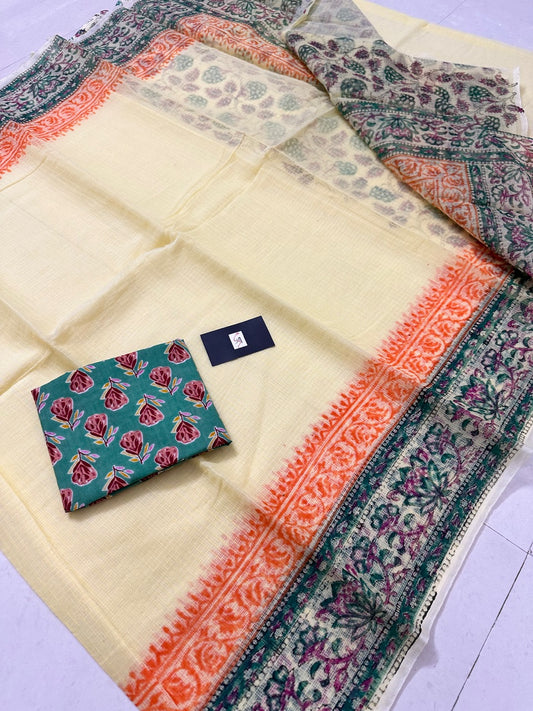 HandBlock Printed Kota Cotton Doria Saree