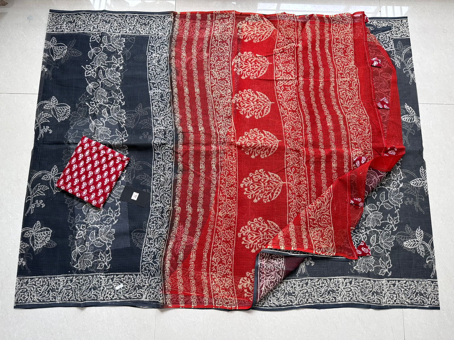 Pure HandBlock Printed Kota Cotton Doria Saree