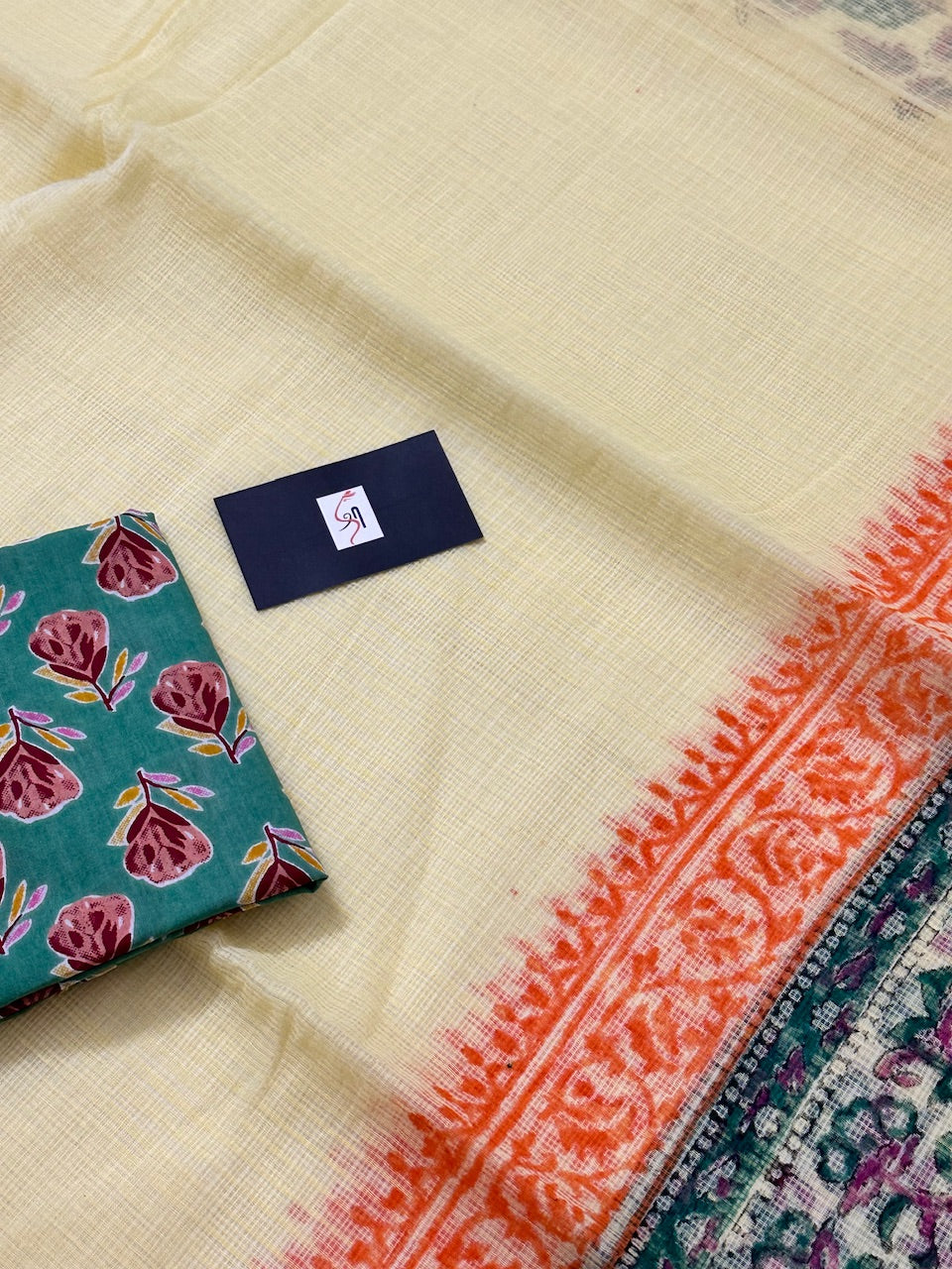 HandBlock Printed Kota Cotton Doria Saree