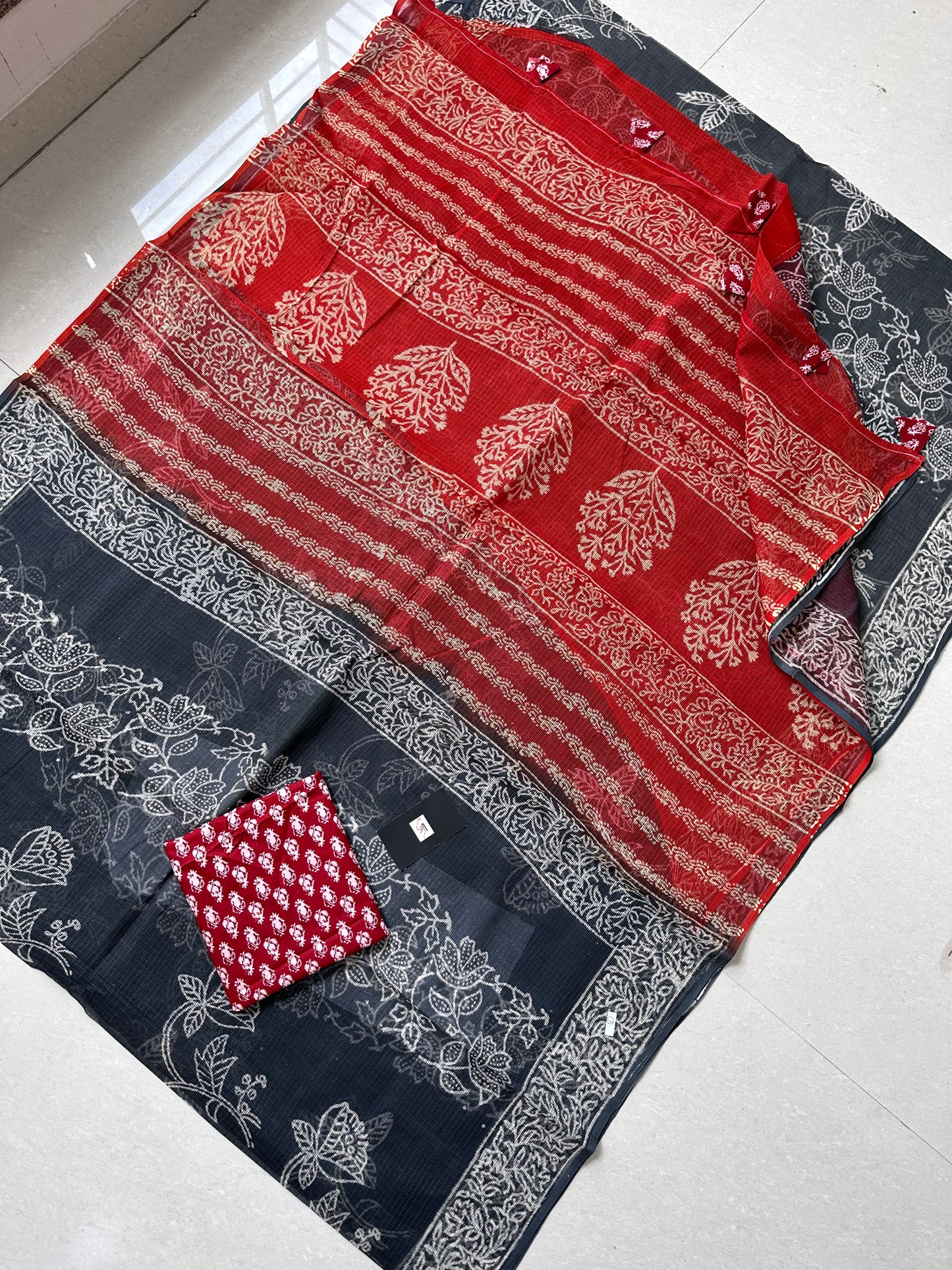 Pure HandBlock Printed Kota Cotton Doria Saree