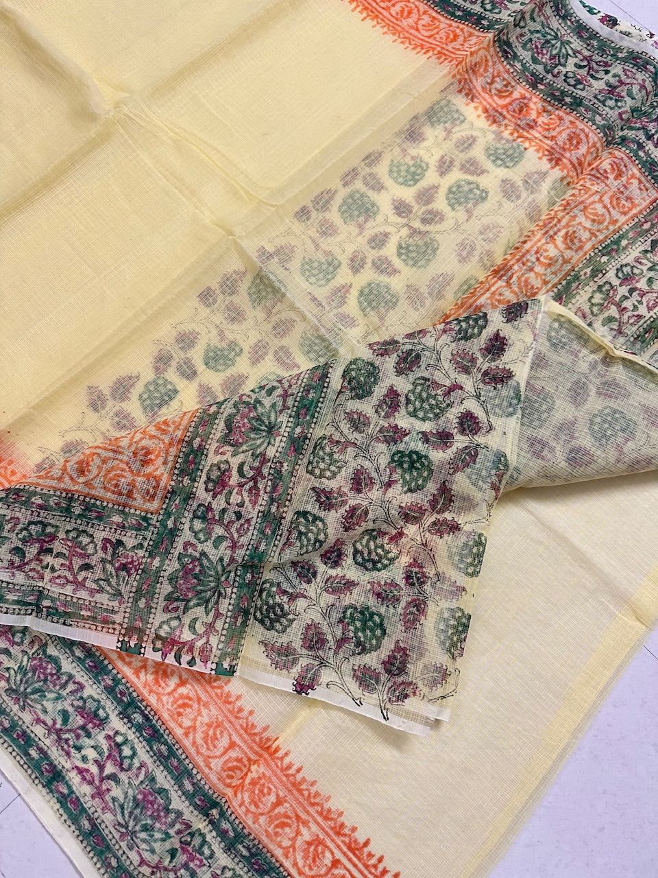 HandBlock Printed Kota Cotton Doria Saree