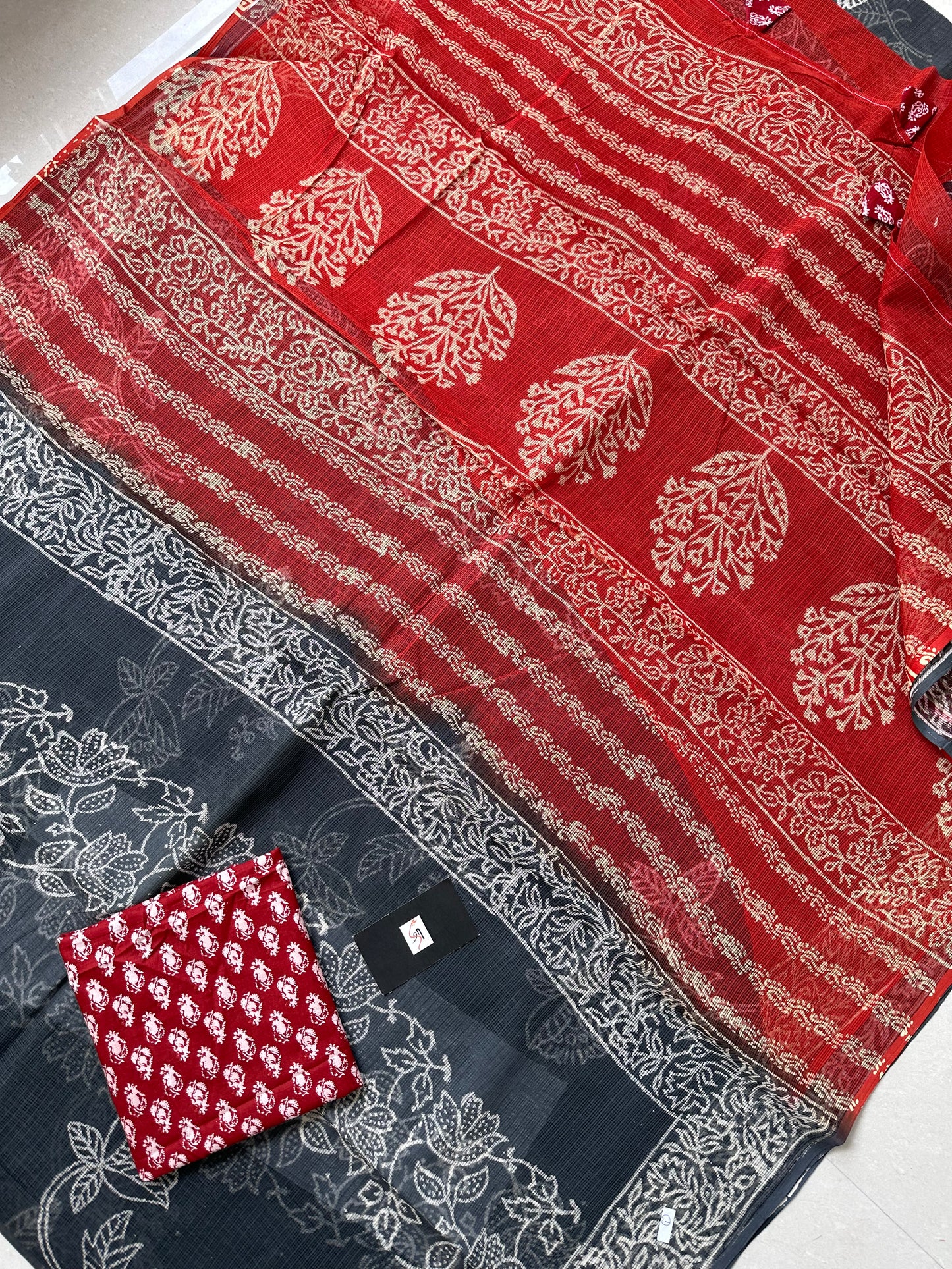 Pure HandBlock Printed Kota Cotton Doria Saree