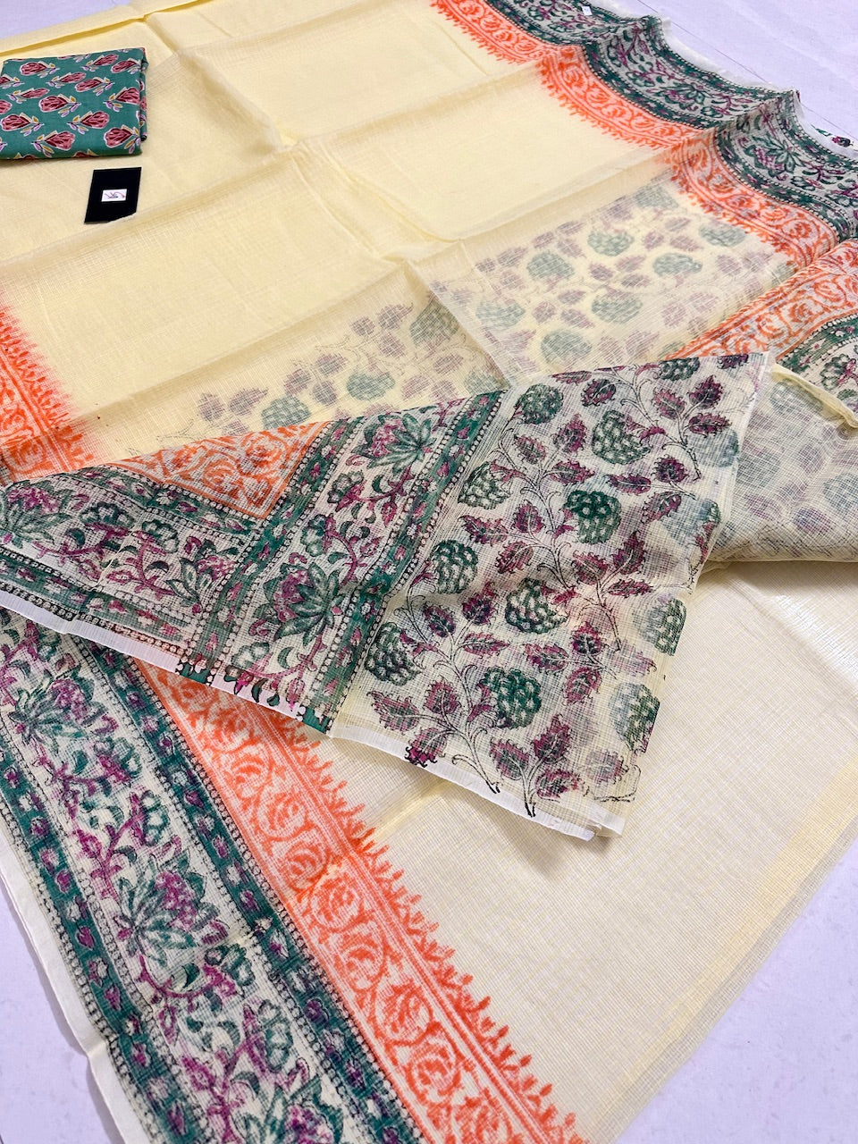 HandBlock Printed Kota Cotton Doria Saree