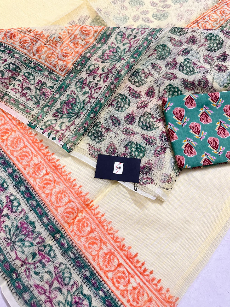 HandBlock Printed Kota Cotton Doria Saree