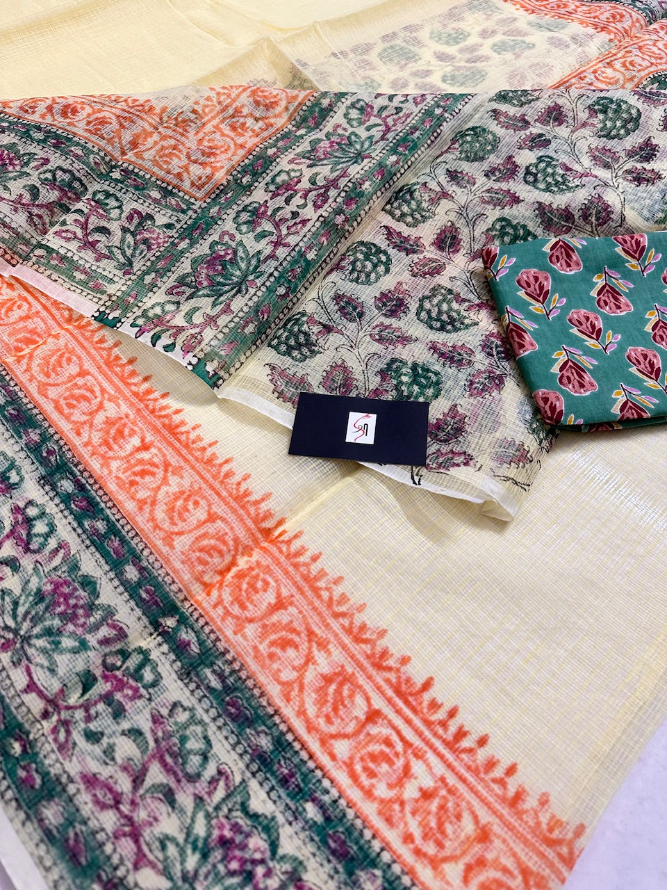 HandBlock Printed Kota Cotton Doria Saree