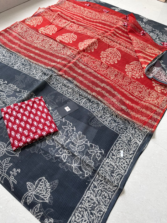 Pure HandBlock Printed Kota Cotton Doria Saree