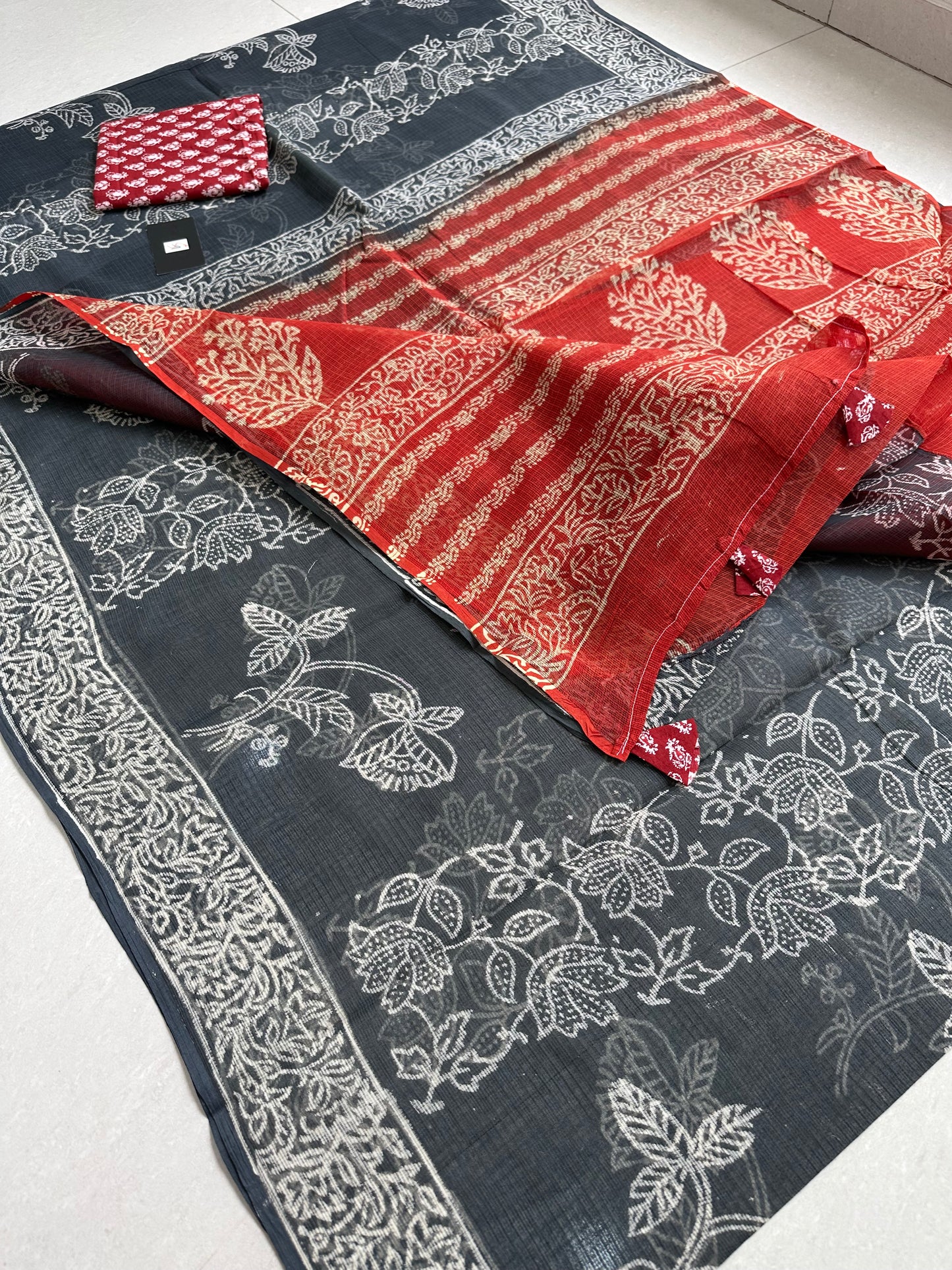 Pure HandBlock Printed Kota Cotton Doria Saree