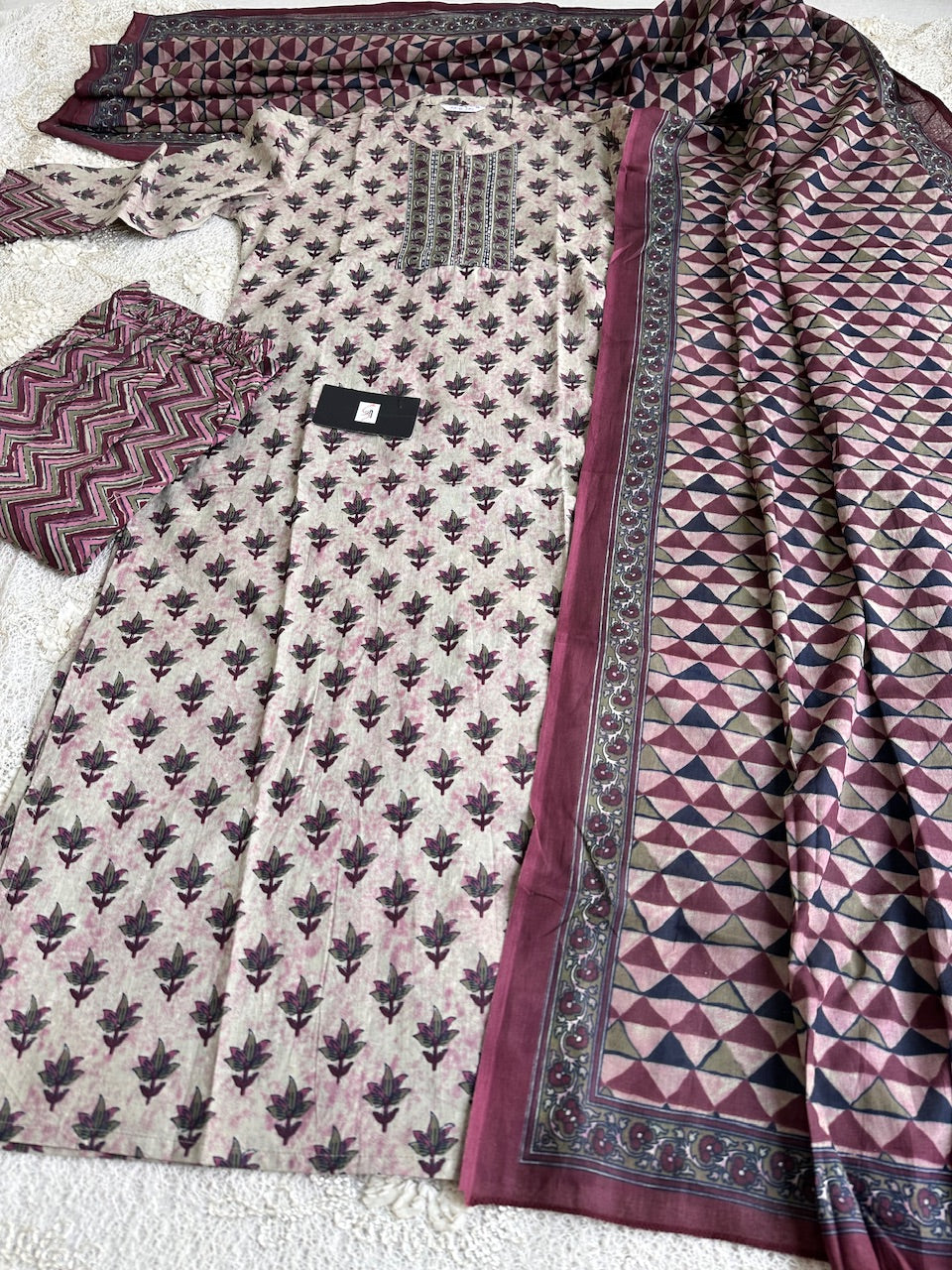 Pure Premium HandBlock Printed Cotton Kurta N Pant With Dupatta