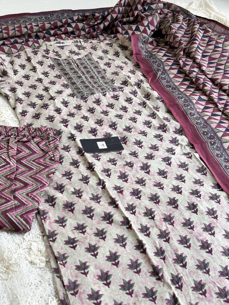 Pure Premium HandBlock Printed Cotton Kurta N Pant With Dupatta