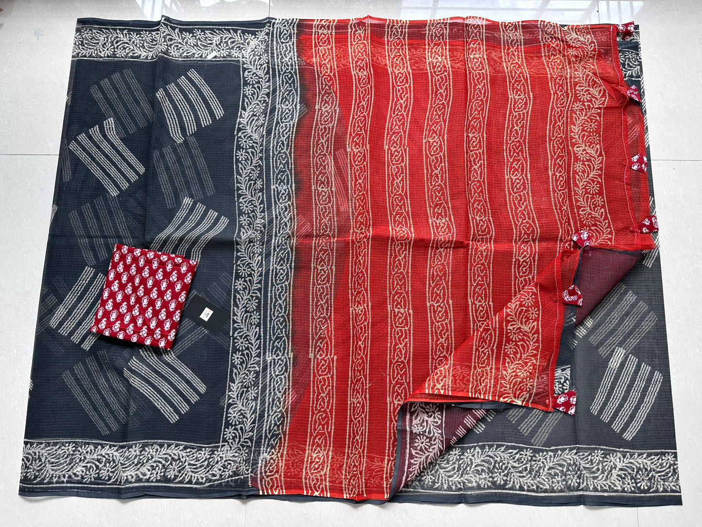 Pure HandBlock Printed Kota Cotton Doria Saree