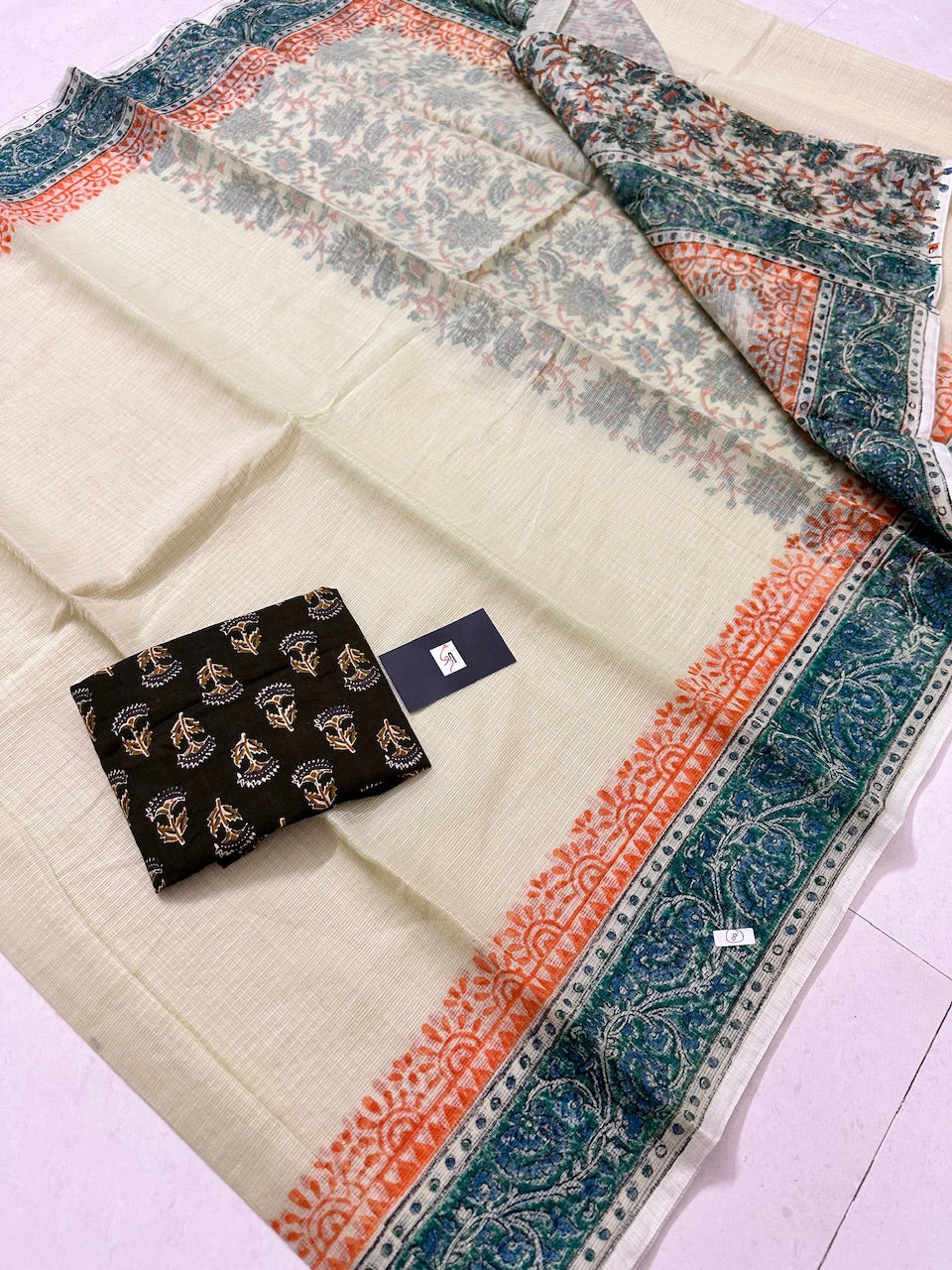 HandBlock Printed Kota Cotton Doria Saree